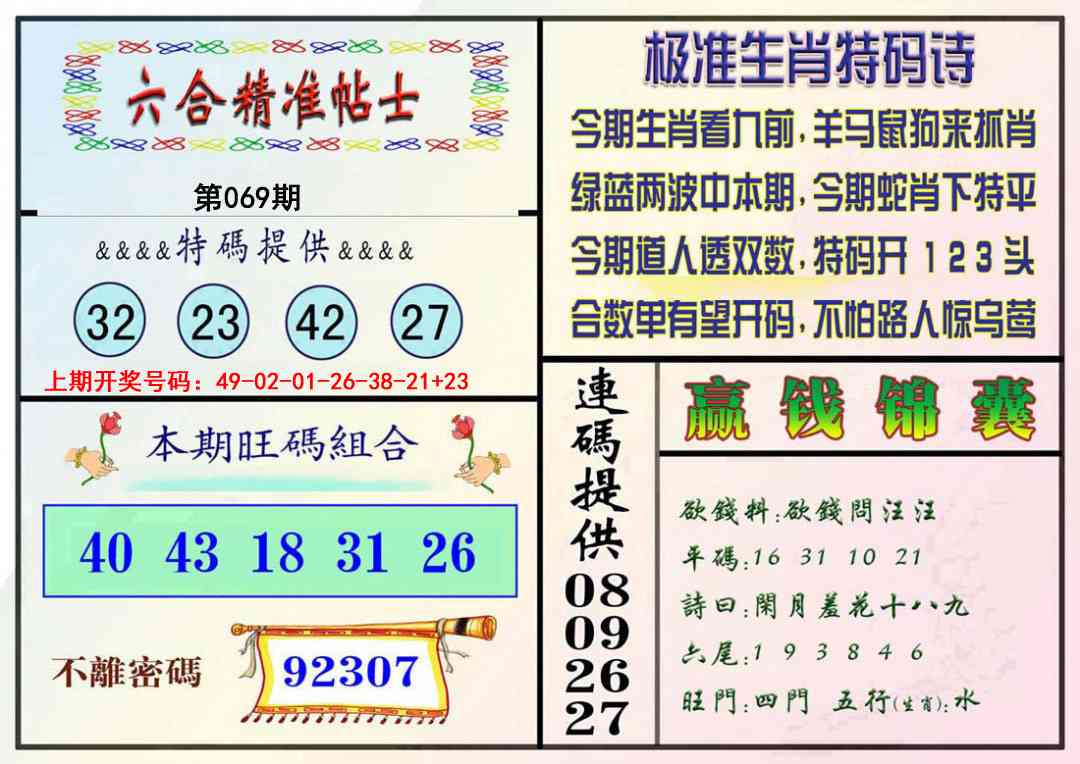 069期精准贴士[图]