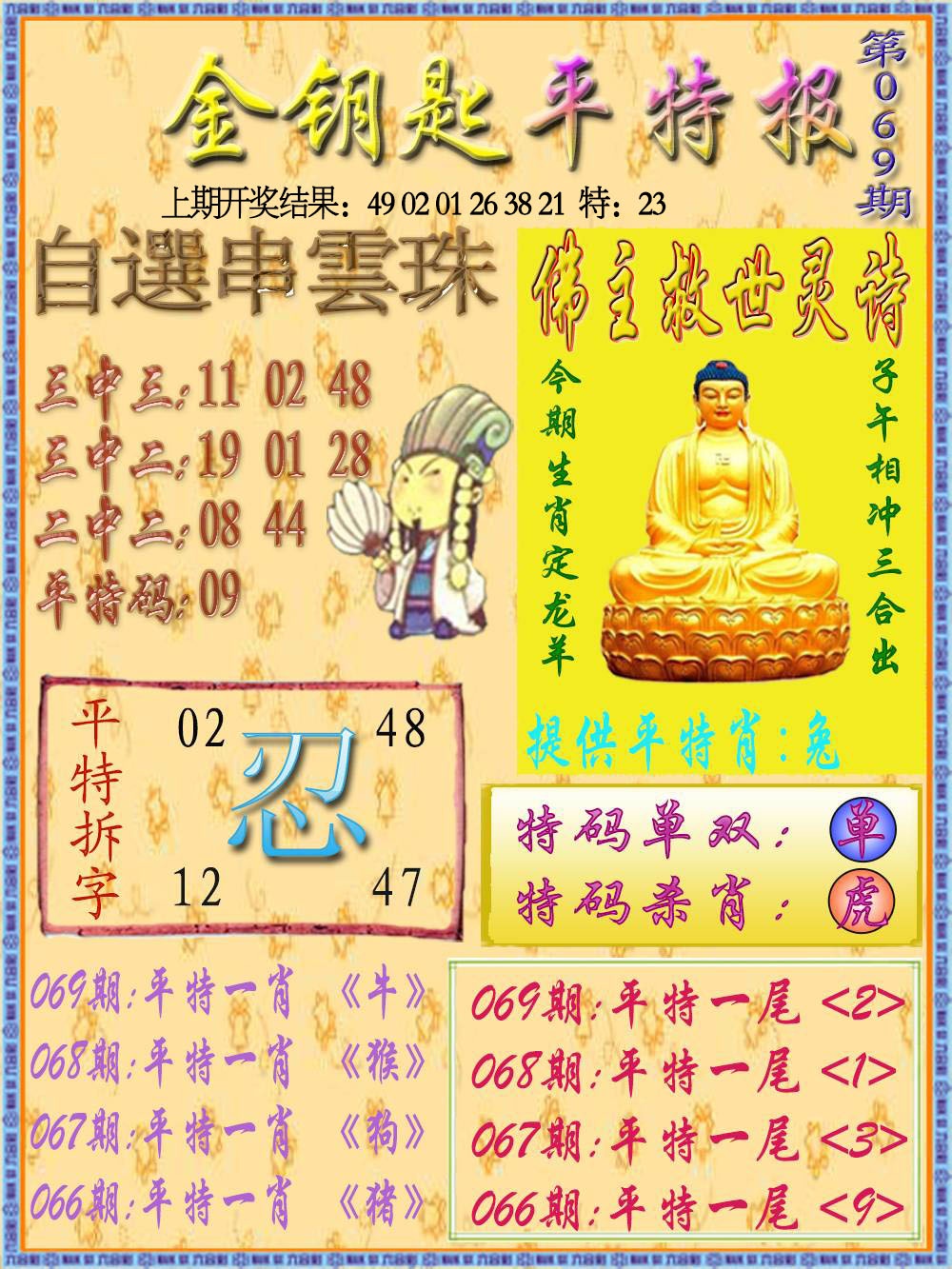 069期金钥匙平特报[图]